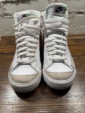 Nike Blazers White High-Top Sneakers with Pink and Black Accents